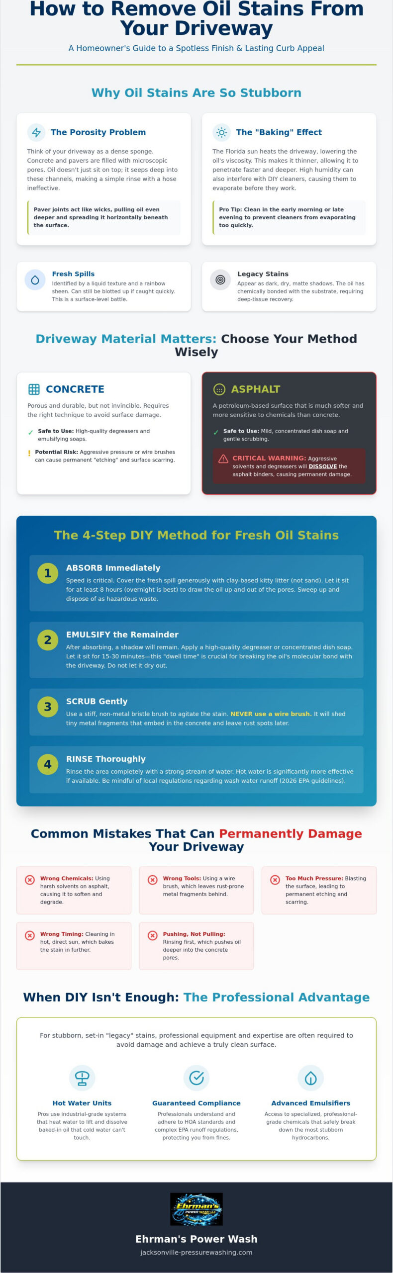 How to Remove Oil Stains from Driveway Surfaces: A Homeowner’s Guide